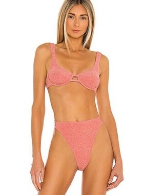 Revolve Lovers + Friends Textured Coral Pink Two-Piece Bikini